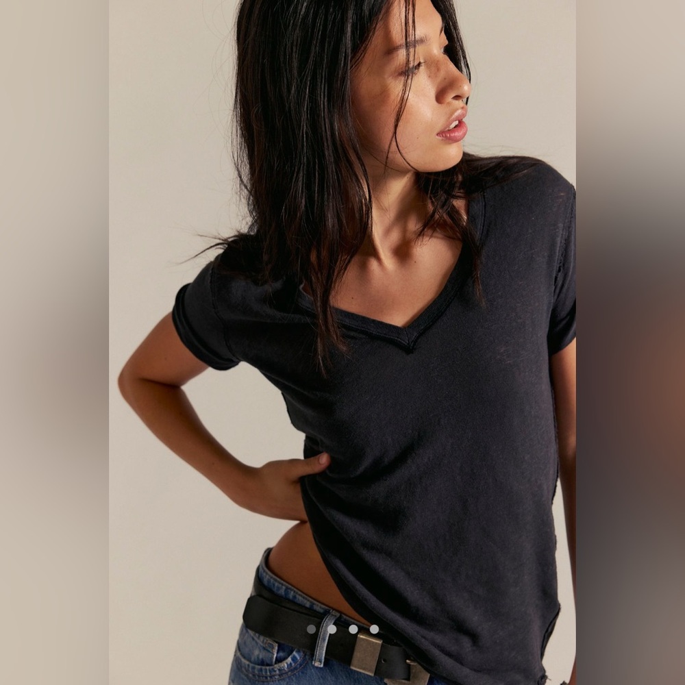 We The Free Chloe V-Neck Top in Navy